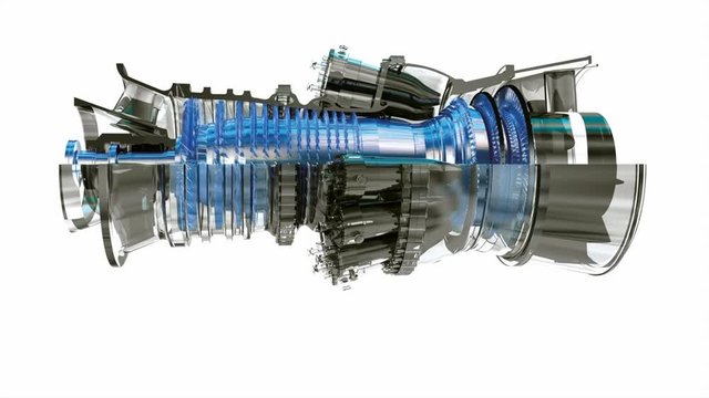 Industrial 3D Model of a Gas Turbine Rotating at medium speed which can be sped up easily in video editing software.