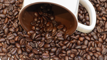Coffee beans white cup.