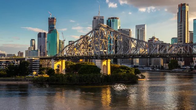 Brisbane skyline at sunset timelapse. Story bridge Brisbane, Queensland Australia