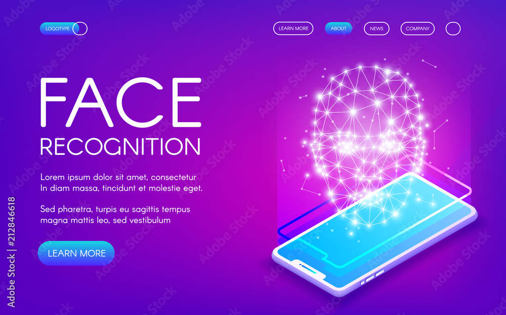 Poster face recognition technology vector illustration of digital scanner for personal identity authenticat