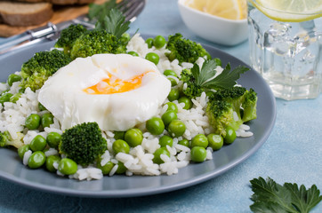White rice with green vegetables