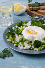 White rice with green vegetables