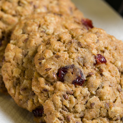 Fresh brown chocolate chip cookies from top view