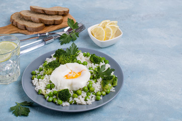 White rice with green vegetables