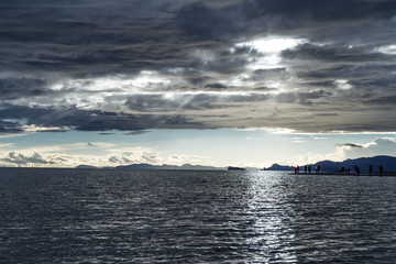 view of beautiful lakeside of Lake Namtso in evening, Tibet