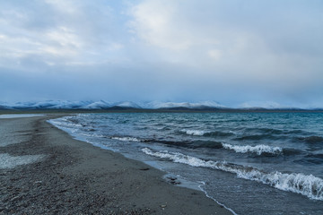 view of beautiful lakeside of  Lake Namtso in morning, Tibet