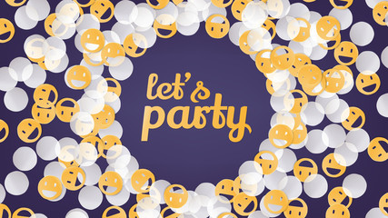 Smiley face confetti on purple background, paper art/paper cutting style