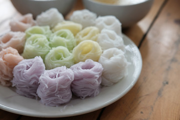 Thai vermicelli with natural herbal color. rice noodle & curry soup
