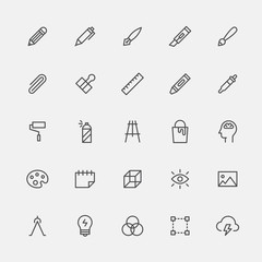 black simple line art object icons flat design style vector graphic illustration set