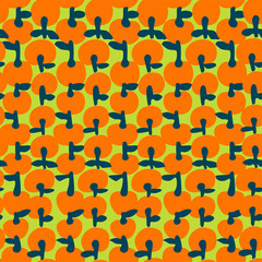 Orange apples on green background. simple flat vector seamless pattern for print on fabric, papers, textile
