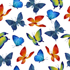 Fototapeta na wymiar watercolor drawing butterflies seamless pattern