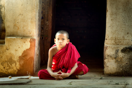 Novice buddhist monk in Bagan Manday Myanmar.