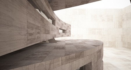 Abstract white and concrete interior  with glossy white lines. 3D illustration and rendering.