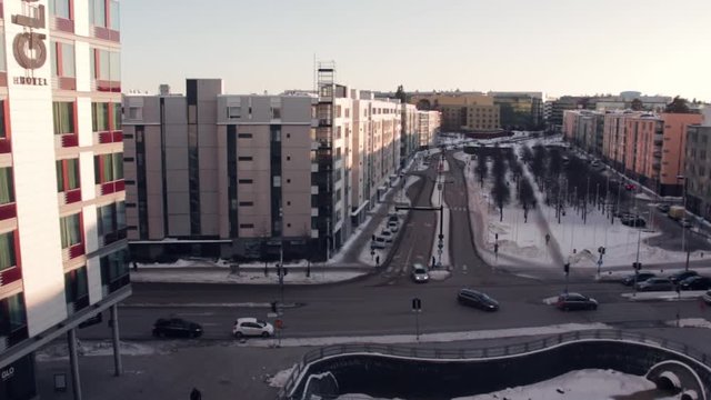 Sunny and cold winter day in Espoo, Finland. Shot on the roof of a shopping center at Lepp&auml;vaara in Ferbruary
