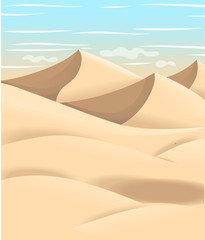 Cartoon illustration of desert. Flat land space design. Vector illustration with sand and sky