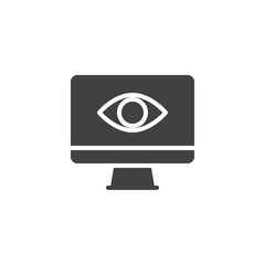 Screen and eye vector icon. filled flat sign for mobile concept and web design. observation and monitoring simple solid icon. Symbol, logo illustration. Pixel perfect vector graphics