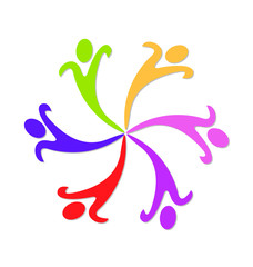 Teamwork of happy colorful people vector logo