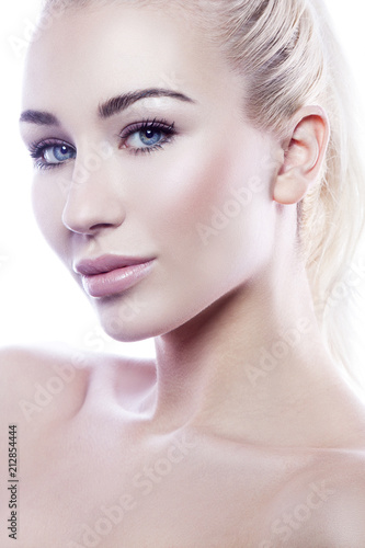 Beauty Young Model Girl Close Up Portrait Natural Nude Make Up