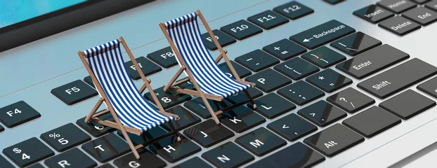 Foto op Plexiglas Deck chairs on a computer laptop, banner. 3d illustration © Rawf8