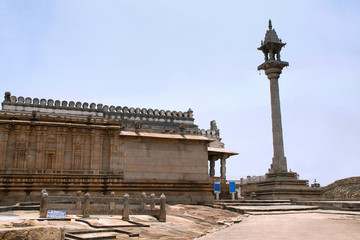 Parsvanatha basadi and Manasthambha,Pillar in front of it, Chandragiri hill, Sravanabelgola, Karnataka