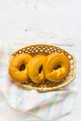 traditional bagels on a light wooden background