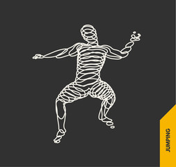 Fototapeta na wymiar Jumping man. Freedom concept. 3d vector Illustration. Wire connection to virtual reality.