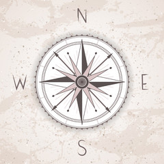 Fototapeta na wymiar Vector illustration with a vintage compass or wind rose on grunge background.