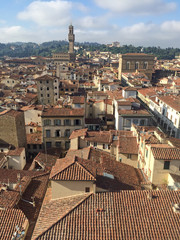 View from Florence Cathedral over the roof tops of the city of Florence, Italy