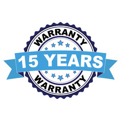Blue black rubber stamp with 15 years warranty concept