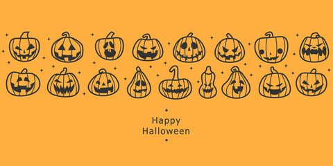 Fototapeta premium Happy halloween banners. Flat designed row of pumpkins