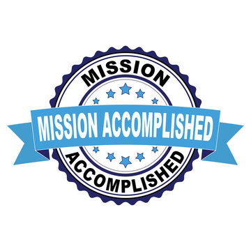 Blue black rubber stamp with Mission accomplished concept