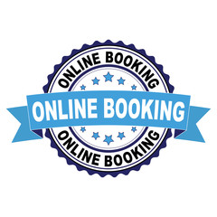Blue black rubber stamp with Online booking concept