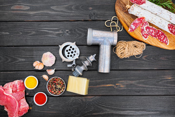 Ingredients of the production of cured sausage.