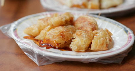 Having Taiwanese breakfast, Chinese egg pancake