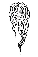Fototapeta na wymiar Beautiful portrait of a woman with long, wavy hair.Hair salon illustration.