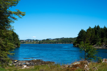 Fototapeta na wymiar View over the lake near avaldsnes