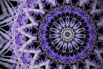 Abstract ultra violet background, kaleidoscope effect mandala floral pattern. - obrazy, fototapety, plakaty