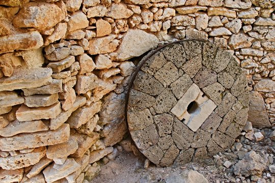 Greece,island Ithaki-old mill-stone in a mill in Frikes