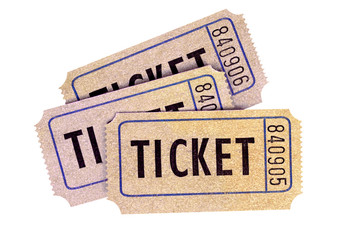 Old tickets isolated white background