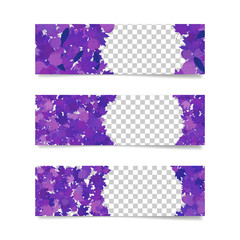 Purple autumn banners with leaves for ad, sites, promotion.