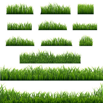 Big Set Green Grass Borders Background