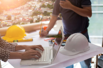 Concept Agreement between the employer and architect Nick and desk of Architectural project in...