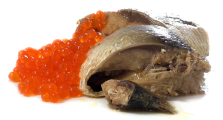 isolated image of caviar and fish close up