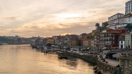 Fototapeta premium Panoramic view of Old Porto Oporto city and Ribeira over Douro river from Vila Nova de Gaia, Portugal
