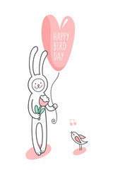 Happy bird day. Cute hand drawn  birthday card.