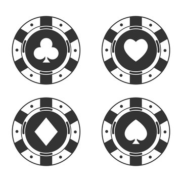 Set. Casino. Chips and suit. Cards. Gambling. Simple flat style. For your design. An object. Icon.