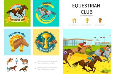 Cartoon Equestrian Sport Infographic Concept