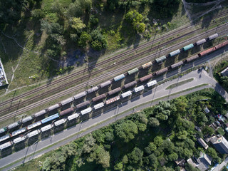 railway, trains with wagons, view from above