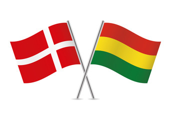 Denmark and Bolivia flags. Vector illustration.