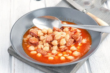 homemade chickpea stew with chorizo